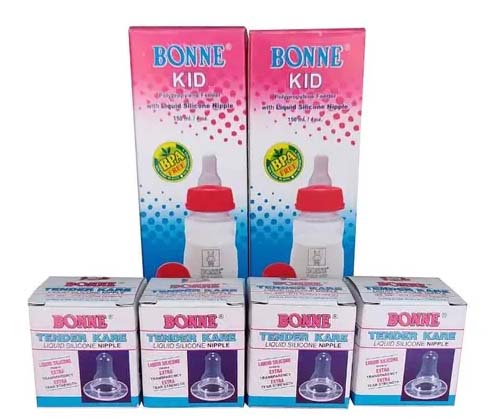 Bonne Baby Milk Feeding Bottles – Set of 2 with 4 Nipples | BPA-Free, Leak-Proof, Anti-Colic Bottles for Newborns & Infants