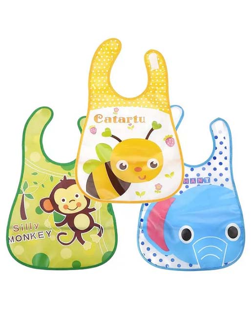 Baby Bibs – Pack of 3 | Soft, Waterproof & Adjustable Feeding Bibs with Food Catcher Pocket