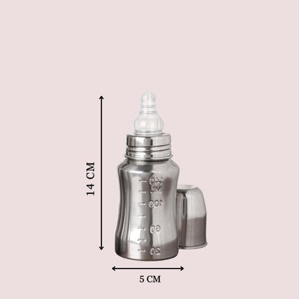 Baby Steel Feeding Bottle – 120 ml with 2 Nipples | Safe, Durable & Easy to Clean