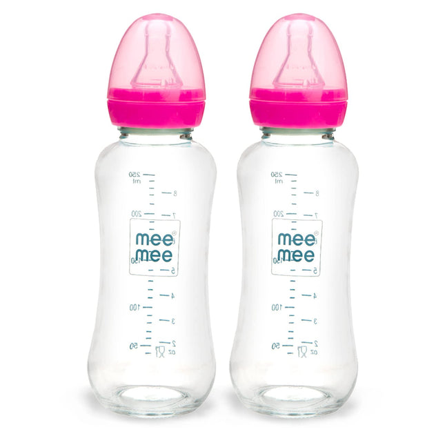 Mee Mee Premium Glass Feeding Bottle – Pack of 2 (240ml Each)
