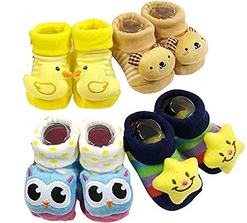 NewBorn Baby Booties Socks – Pack of 4 | Soft, Cozy, Non-Slip Infant Socks