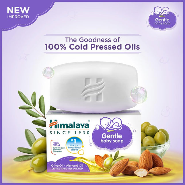 Himalaya Gentle Baby Soap – Pack of 4 (Buy 3 Get 1 Free) | With Almond Oil & Olive Oil | Soft & Mild on Baby's Skin"