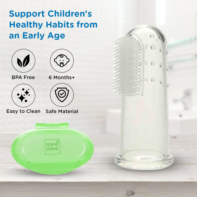 Mee Mee Unique Tooth & Gum Cleaning Finger Brush with Wide & Regular Bristles (with Protective Cover) – BPA‑Free Silicone, Travel‑Friendly