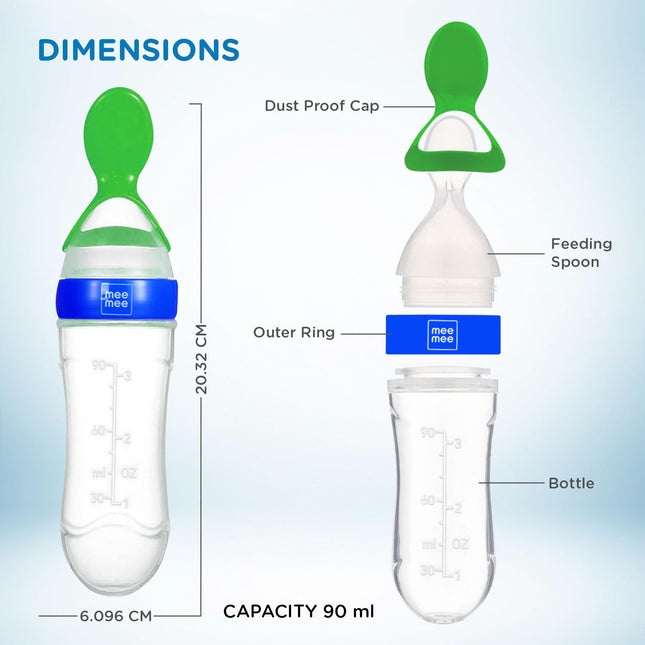 Mee Mee Squeezy Silicone Spoon Food Feeder with In-built Stand – 90 ml, BPA‑Free – Ideal for 6 to 12 Months