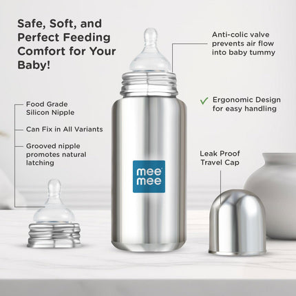 Mee Mee Baby Steel Feeding Bottle – 300 ml | Durable, Safe & Comfortable Feeding