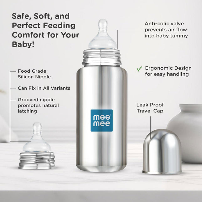 Mee Mee Baby Steel Feeding Bottle – 300 ml | Durable, Safe & Comfortable Feeding