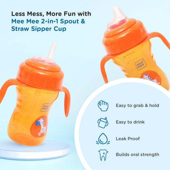Mee Mee 2-in-1 Anti-Spill Sipper Cup (Soft Silicone Spout & Straw) – 240 ml