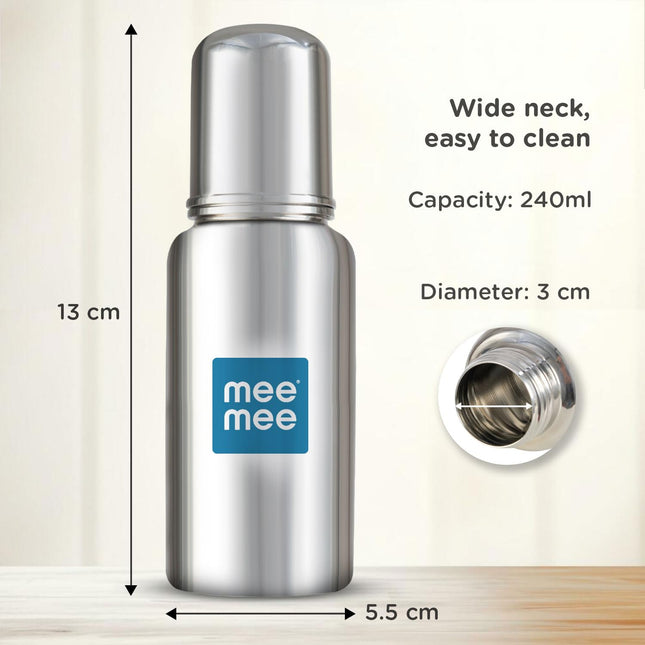 Mee Mee Baby Steel Feeding Bottle – 240 ml | Safe, Durable & Easy to Clean