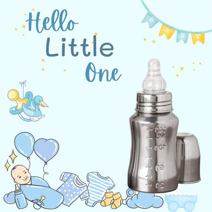 Baby Steel Feeding Bottle – 120 ml with 2 Nipples | Safe, Durable & Easy to Clean
