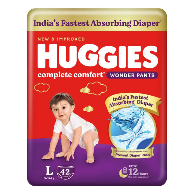Huggies Baby Diapers – Size L (9–14 kg) | Soft, Absorbent & Rash-Free Comfort