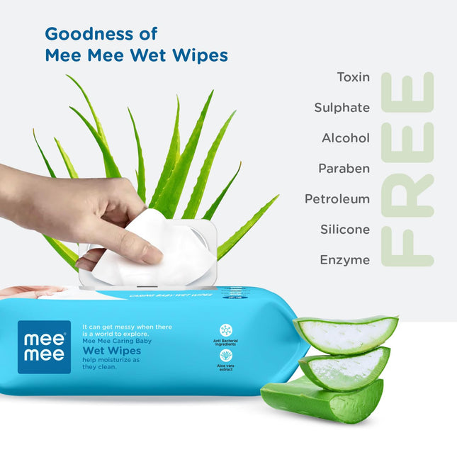 Mee Mee Baby Wipes with Aloe Vera – Buy 2 Packs, Get 1 Free – 216 Wipes Total