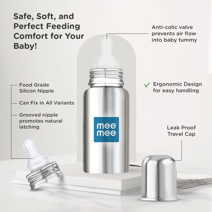 Mee Mee Baby Steel Feeding Bottle – 240 ml | Safe, Durable & Easy to Clean