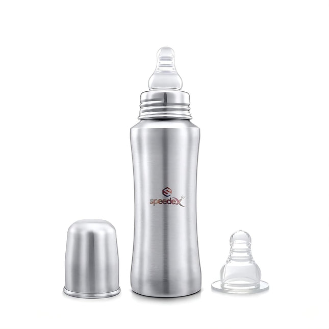 Baby Steel Milk Bottle – 240 ml | Stainless Steel Feeding Bottle with Silicone Nipple – Pack of 1