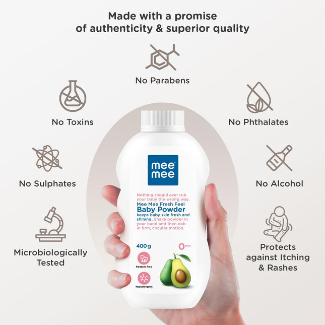 Mee Mee Baby Powder – Fresh Feel, 200 g (Talcum Powder), Clinically & Dermatologically Tested, Paraben Free, Suitable 0 m+