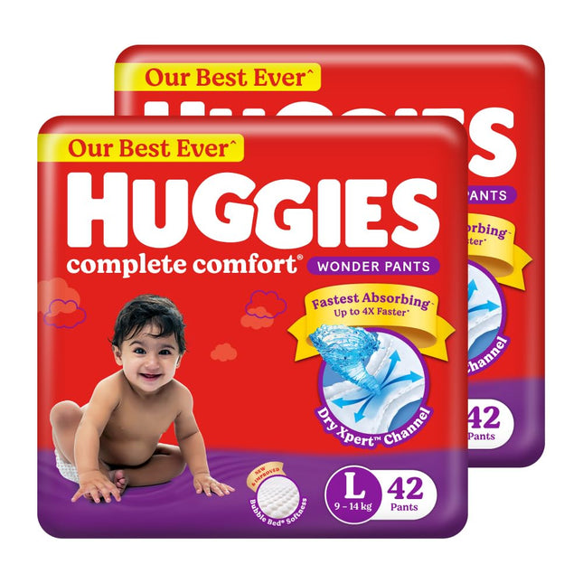 Huggies Baby Diapers Size L – Pack of 2 (84 Count) | 9–14 kg | Soft & Absorbent for Infants & Toddlers