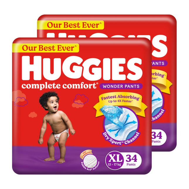 Baby Diapers Size XL – Pack of 2 (68 Count) | 12–17 kg | Soft & Absorbent for Toddlers