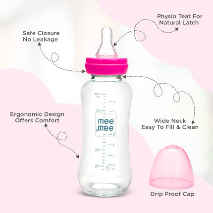 Mee Mee Premium Glass Feeding Bottle – Pack of 2 (240ml Each)