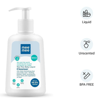 Mee Mee Baby Liquid Cleanser – 500 ml | Gentle & Safe for Baby Bottles, Toys & Accessories