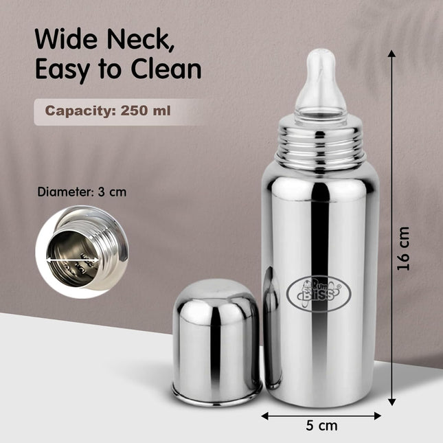 Baby Steel Milk Bottle – 240 ml | Stainless Steel Feeding Bottle with Silicone Nipple – Pack of 1