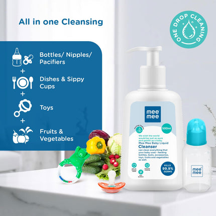 Mee Mee Baby Liquid Cleanser – 500 ml | Gentle & Safe for Baby Bottles, Toys & Accessories