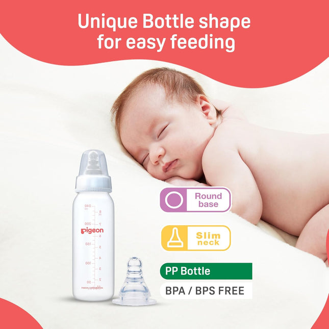 Pigeon Feeding Bottle for 12+ Months – 240ml | BPA-Free with Fast Flow Silicone Nipple