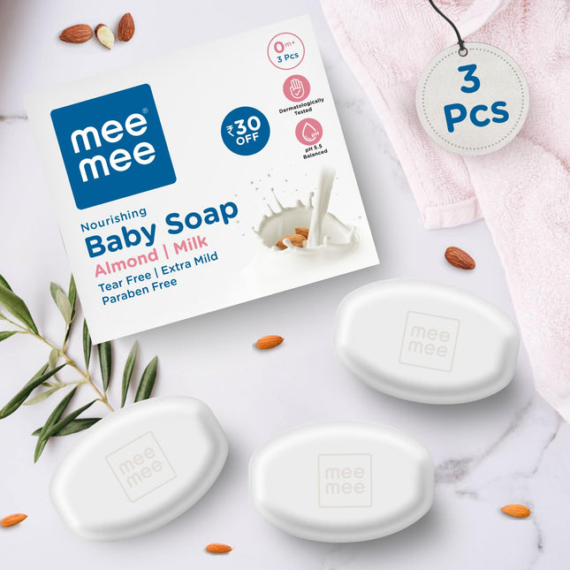 Mee Mee Nourishing Baby Soap with Almond & Milk Extracts, 75 g (Pack of 3)
