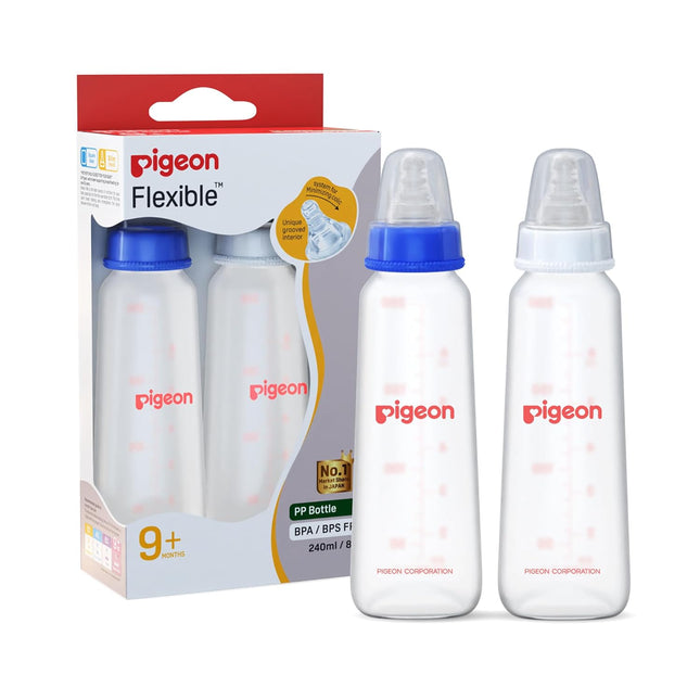 Pigeon Peristaltic Feeding Bottle – Pack of 2 (240ml Each) | BPA-Free with Soft Silicone Nipples