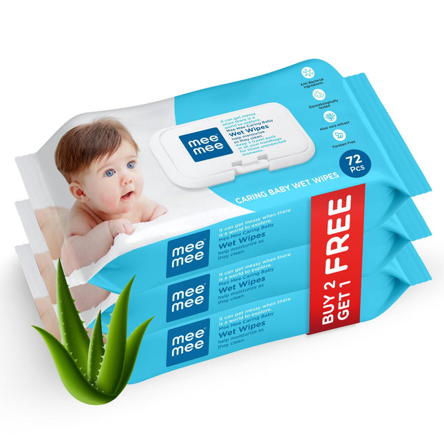 Mee Mee Baby Wipes with Aloe Vera – Buy 2 Packs, Get 1 Free – 216 Wipes Total
