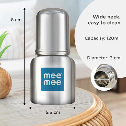 Mee Mee Baby Steel Feeding Bottle – 120 ml | Durable, Safe & Easy to Clean