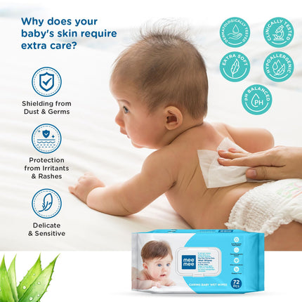 Mee Mee Baby Wipes with Aloe Vera – Buy 2 Packs, Get 1 Free – 216 Wipes Total