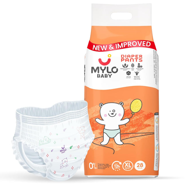 Mylo Baby Diapers – XL Size (12–17 kg), 28 Count – Soft, Absorbent & Rash-Free Comfort