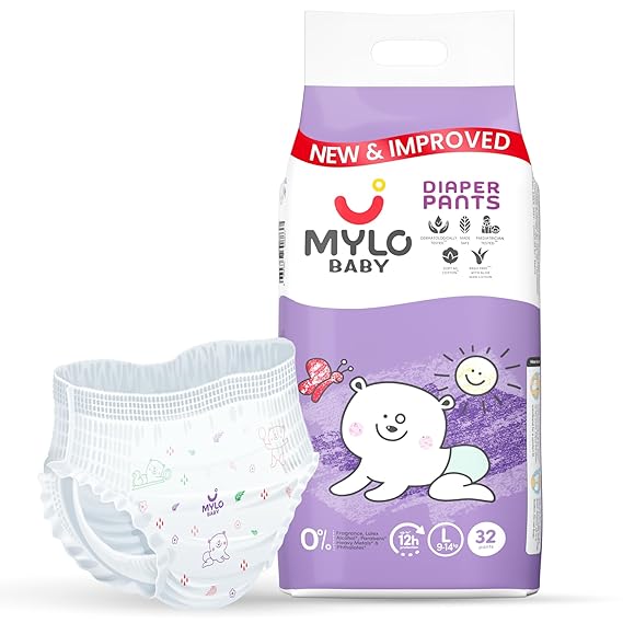 Mylo Baby Diapers – Large Size (9–14 kg), 32 Count – Soft, Absorbent & Leak-Proof Comfort