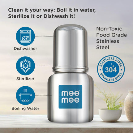 Mee Mee Baby Steel Feeding Bottle – 120 ml | Durable, Safe & Easy to Clean