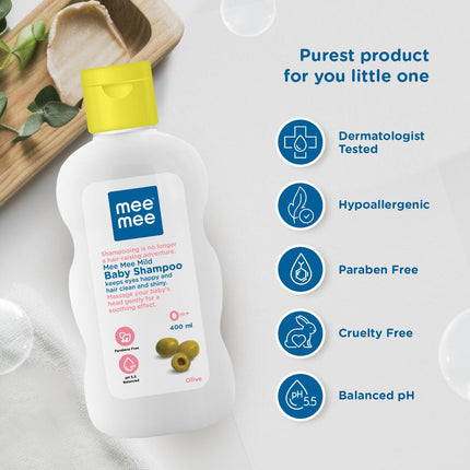Mee Mee Baby Shampoo 400 ml | Tear‑Free Rich Moisture Shampoo for Baby | pH 5.5 | Toxin-Free & Alcohol-Free | Ideal for Babies & Kids