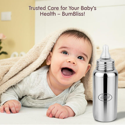 Baby Steel Milk Bottle – 240 ml | Stainless Steel Feeding Bottle with Silicone Nipple – Pack of 1