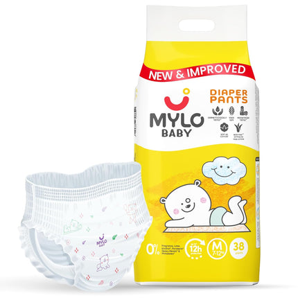 Mylo Baby Diapers – Medium Size (7–12 kg), 38 Count – Soft, Absorbent & Rash-Free Comfort