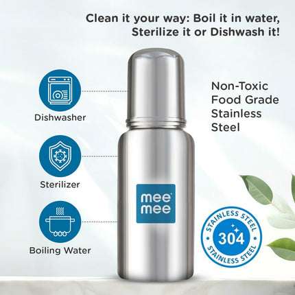Mee Mee Baby Steel Feeding Bottle – 240 ml | Safe, Durable & Easy to Clean