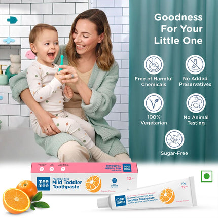 Mee Mee Fluoride‑Free Mild Toddler Toothpaste – Orange Flavor, 70 g (Pack of 1)
