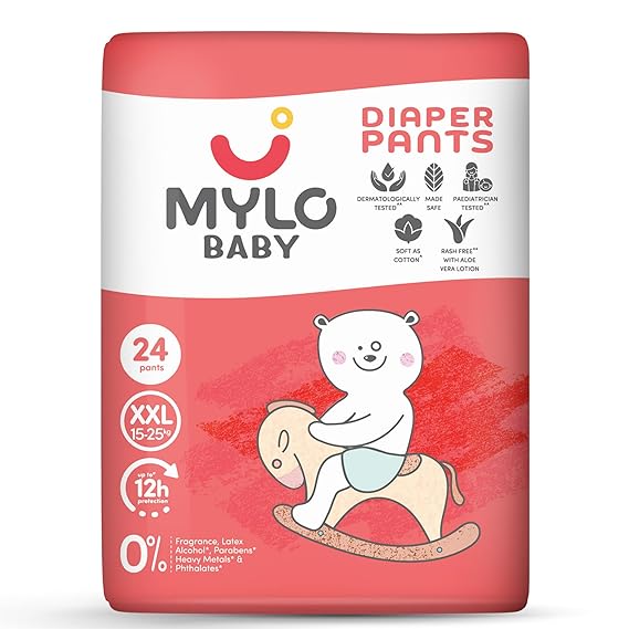 Mylo Baby Diapers – XXL Size (15–25 kg), 24 Count – Extra Absorbent & Comfortable Fit