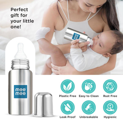 Mee Mee Baby Steel Feeding Bottle – 240 ml | Safe, Durable & Easy to Clean