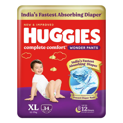 Huggies Baby Diapers – Size XL (12–17 kg) | Extra Large, Soft & Absorbent Diapers for Toddlers