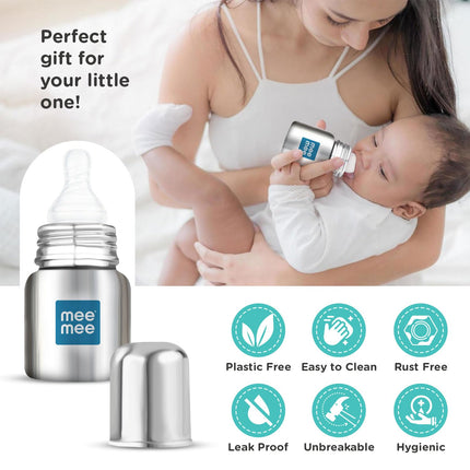 Mee Mee Baby Steel Feeding Bottle – 120 ml | Durable, Safe & Easy to Clean