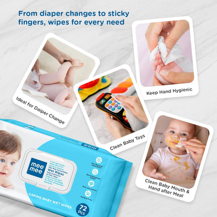 Mee Mee Baby Wipes with Aloe Vera – Buy 2 Packs, Get 1 Free – 216 Wipes Total
