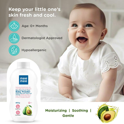 Mee Mee Baby Powder – Fresh Feel, 200 g (Talcum Powder), Clinically & Dermatologically Tested, Paraben Free, Suitable 0 m+