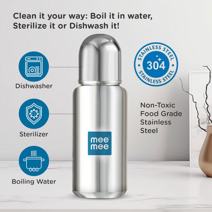 Mee Mee Baby Steel Feeding Bottle – 300 ml | Durable, Safe & Comfortable Feeding