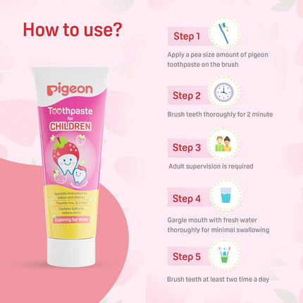 Pigeon Baby Toothpaste, Strawberry & Orange (45g, Pack of 2) – Fluoride-Free & Safe for Infants