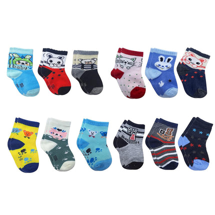 Baby Socks – Pack of 12 Pairs | Soft Cotton, Non-Slip, Breathable