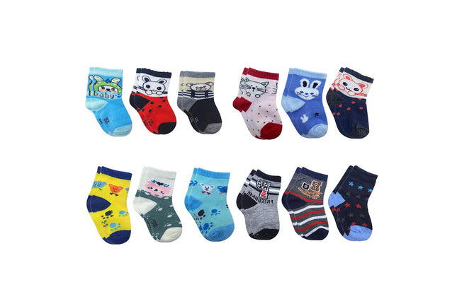 Baby Socks – Pack of 12 Pairs | Soft Cotton, Non-Slip, Breathable